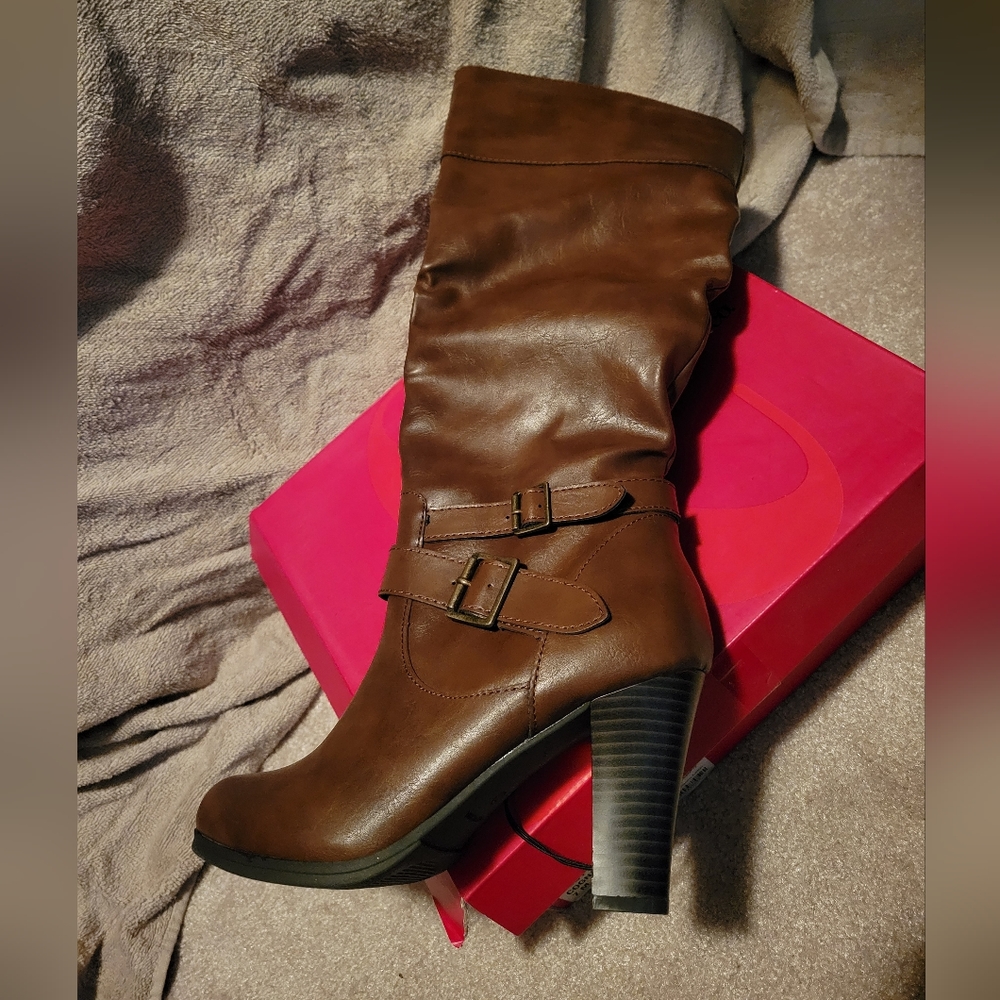 Brown leather boots